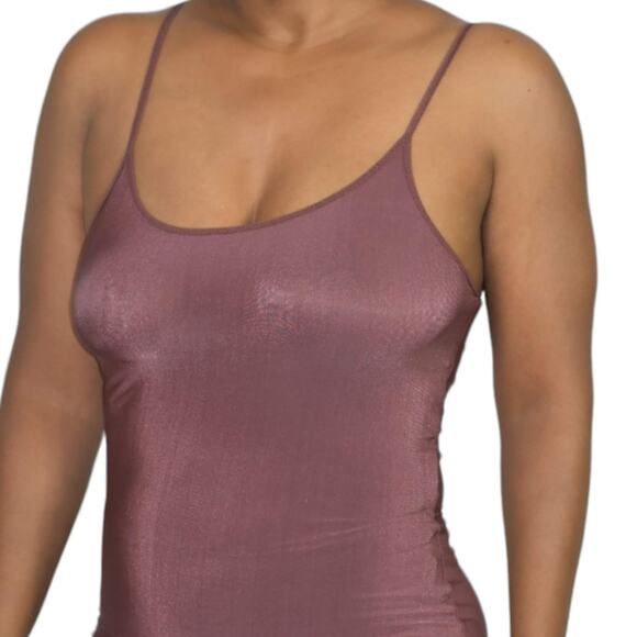 Vintage Olga Slip Brown Silky Shimmer Nylon Lingerie Shelf Bra Nightgown Small - Picture 4 of 14